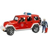 bruder Jeep Wrangler Unlimited Rubicon Feuerwehrfahrzeug mit Feuerwehrmann, Modellfahrzeug rot/weiß