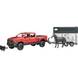 bruder RAM 2500 Power Wagon mit Pferdeanhänger, Modellfahrzeug rot/weiß, und Pferd