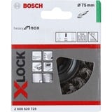Bosch X-LOCK Topfbürste Heavy for Inox, Ø 75mm, gezopft 0,5mm Edelstahldraht, für X-LOCK Winkelschleifer