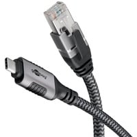goobay Ethernet-Kabel USB-C 3.2 Gen1 Stecker > RJ-45 Stecker, LAN-Adapter schwarz/silber, 10 Meter